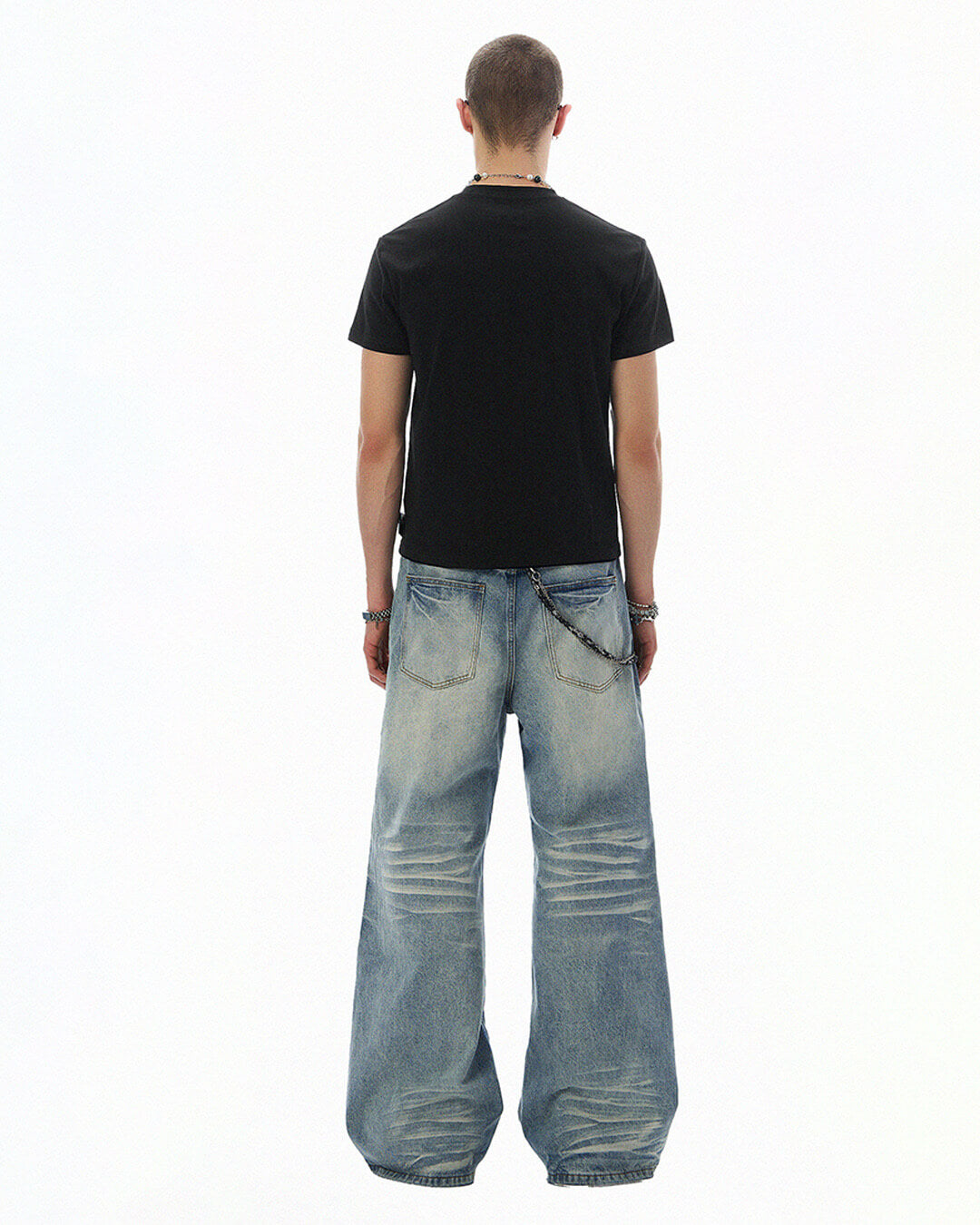 JHYQ Light Blue Whiskered Washed Loose Fit Jeans