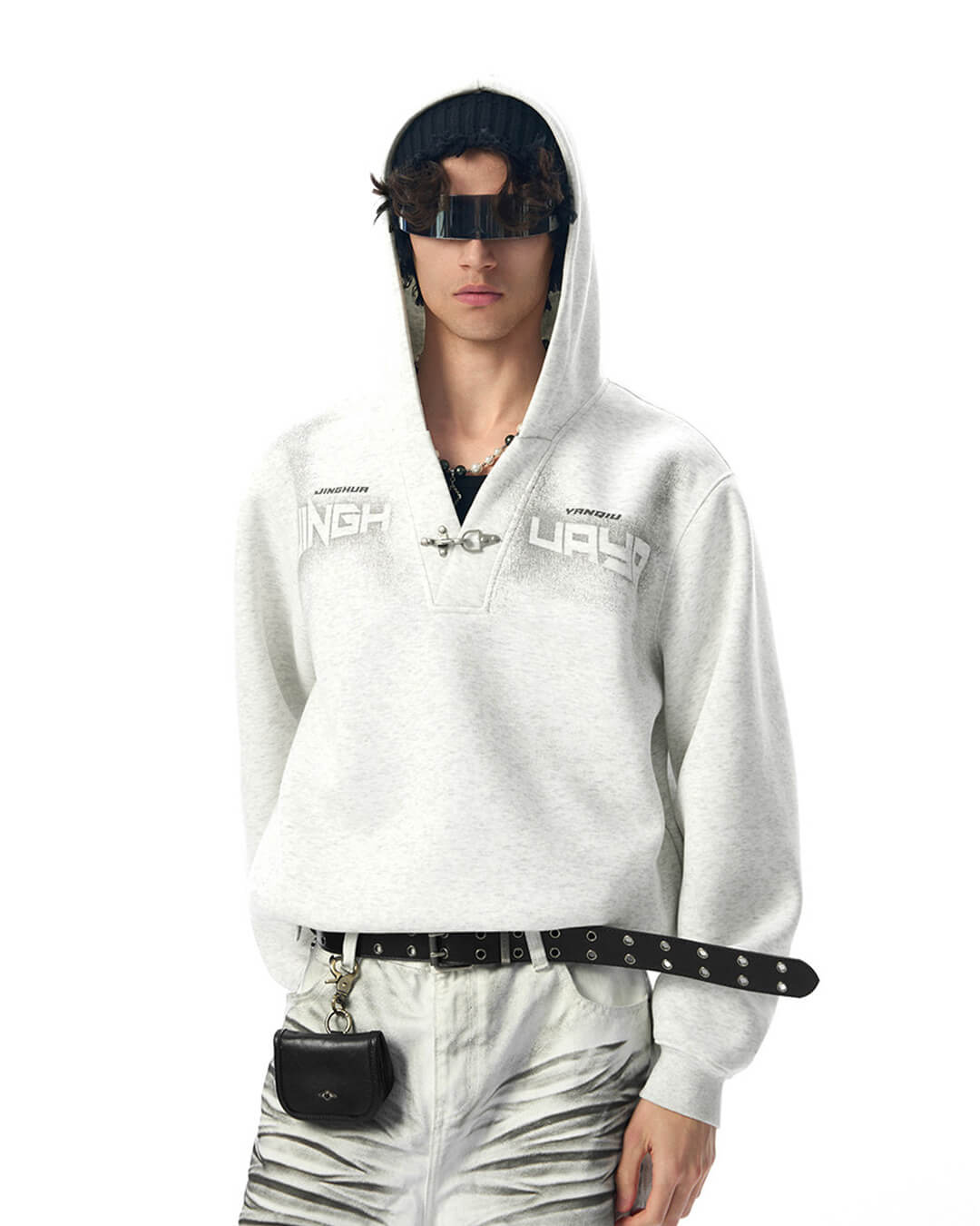 JHYQ Metal Buckle V Neck Cropped Hoodie