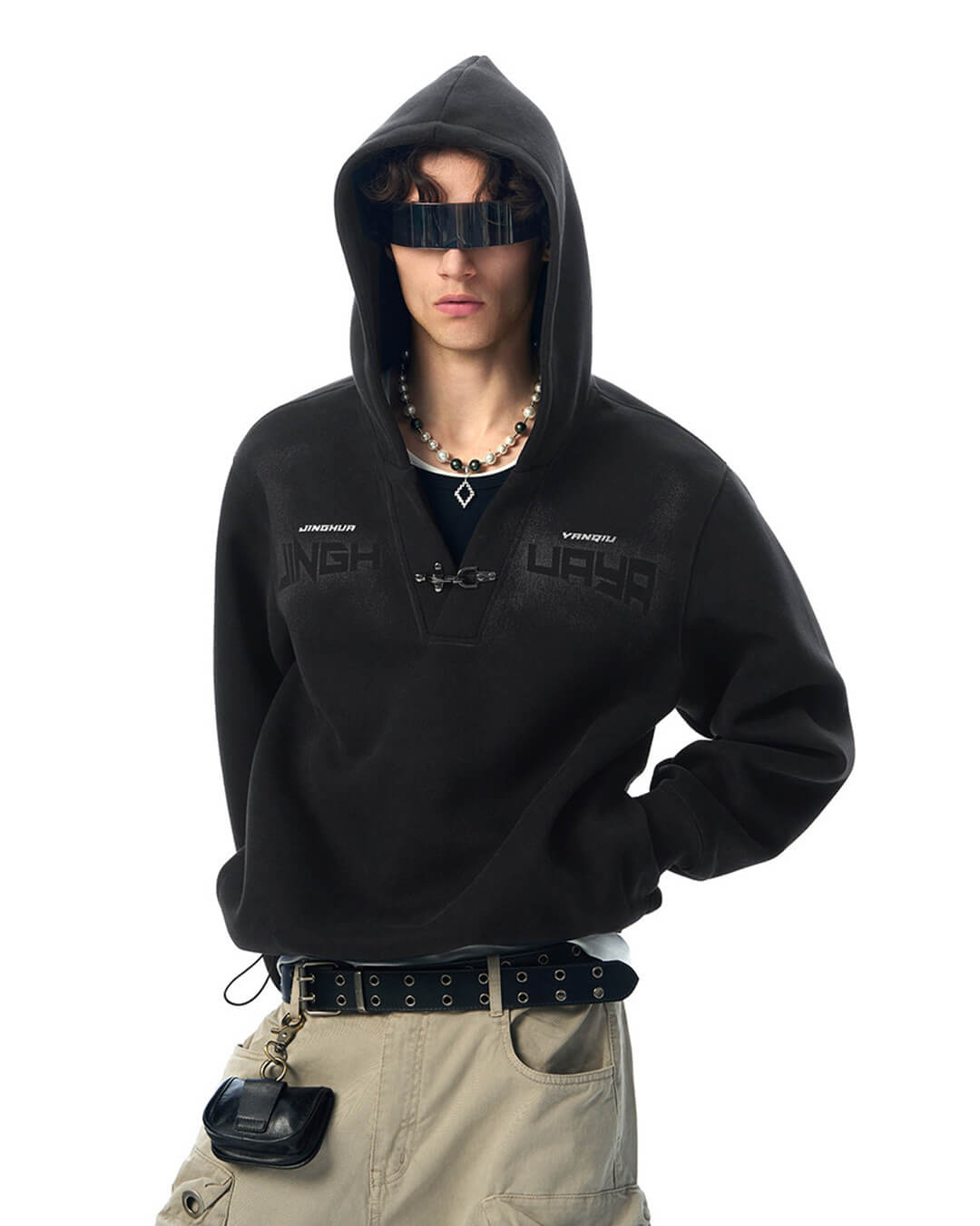 JHYQ Metal Buckle V Neck Cropped Hoodie