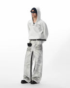 JHYQ Metal Buckle V Neck Cropped Hoodie