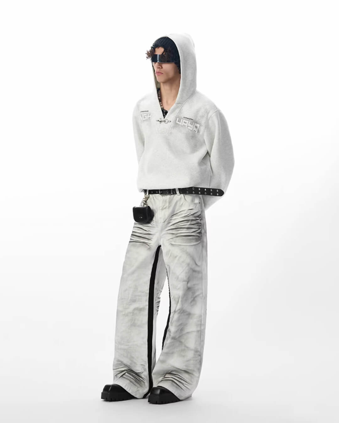 JHYQ Metal Buckle V Neck Cropped Hoodie