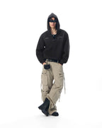 JHYQ Metal Buckle V Neck Cropped Hoodie