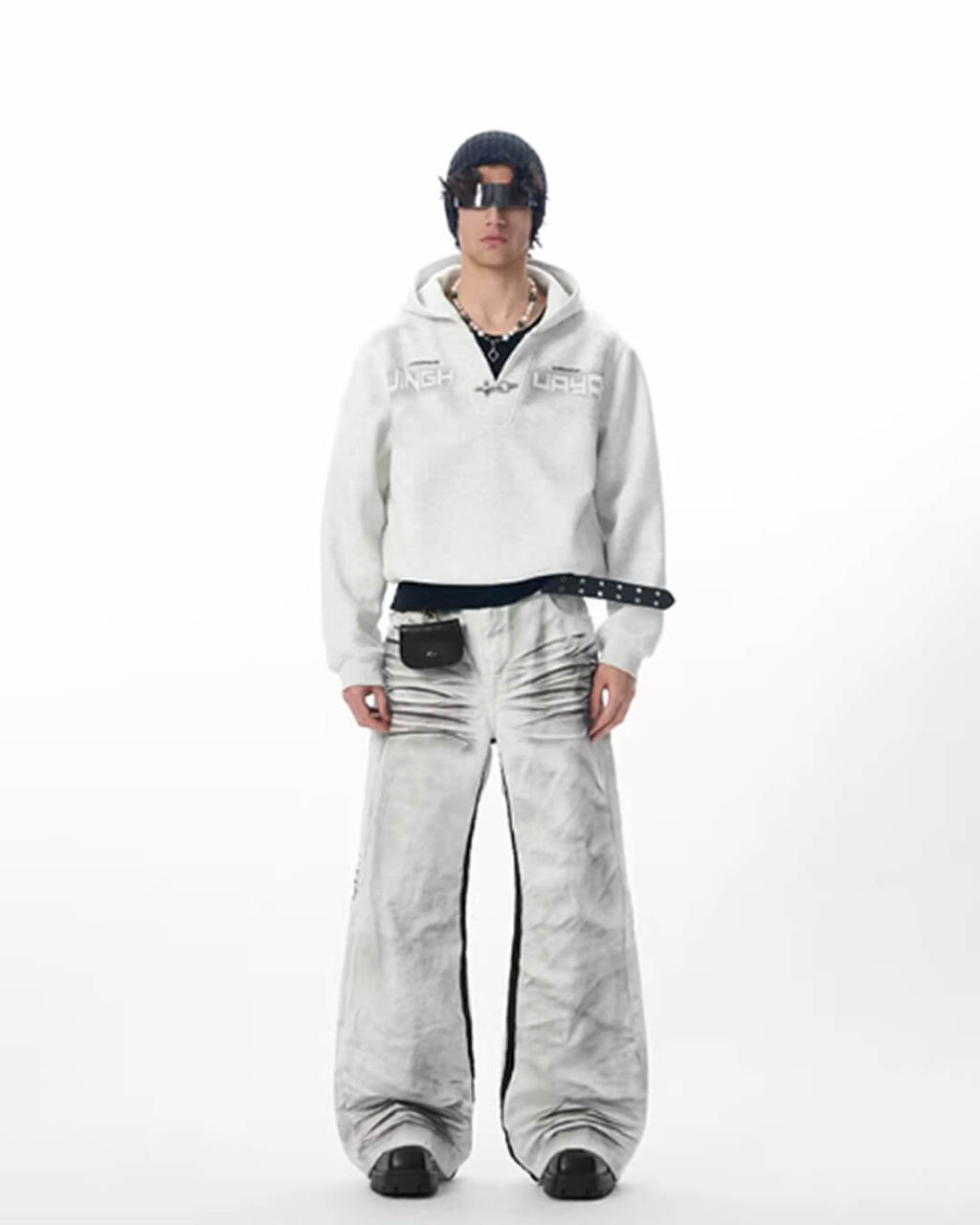 JHYQ Metal Buckle V Neck Cropped Hoodie