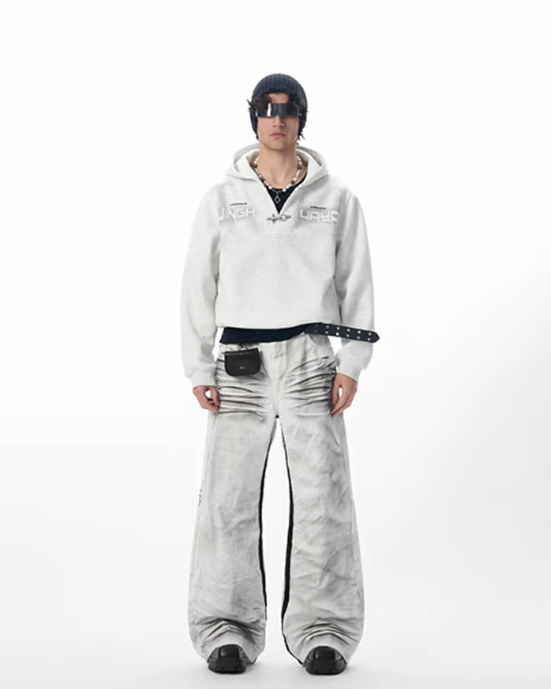JHYQ Metal Buckle V Neck Cropped Hoodie