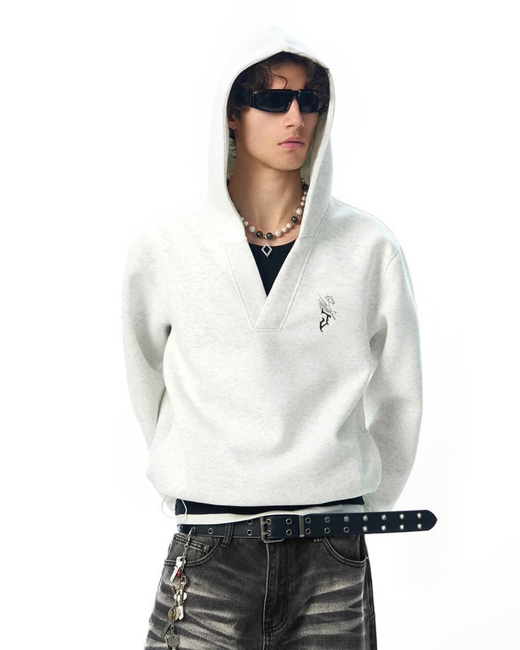 JHYQ Pegasus Logo V Neck Cropped Hoodie
