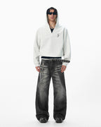 JHYQ Pegasus Logo V Neck Cropped Hoodie