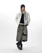 JHYQ Pegasus Print Rivet Hood Cropped Zip Up Hoodie