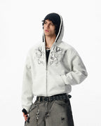 JHYQ Pegasus Print Rivet Hood Cropped Zip Up Hoodie