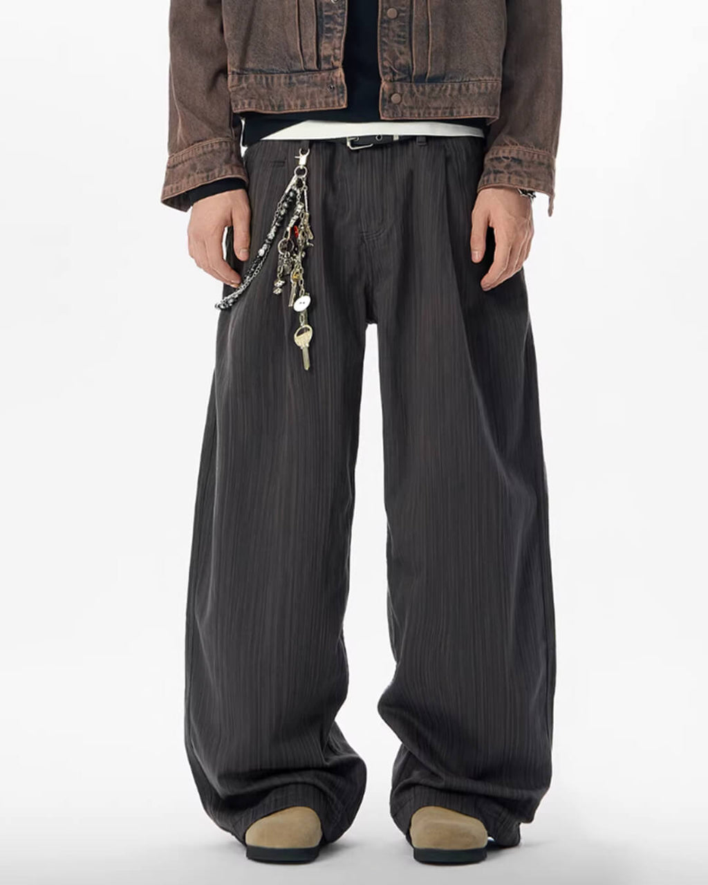 JHYQ Pinstripe Pleated Baggy Jeans