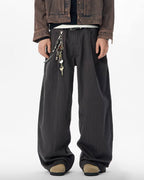 JHYQ Pinstripe Pleated Baggy Jeans