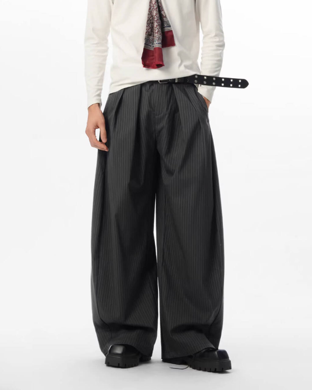 JHYQ Pinstripe Pleated Wide Leg Suit Pants