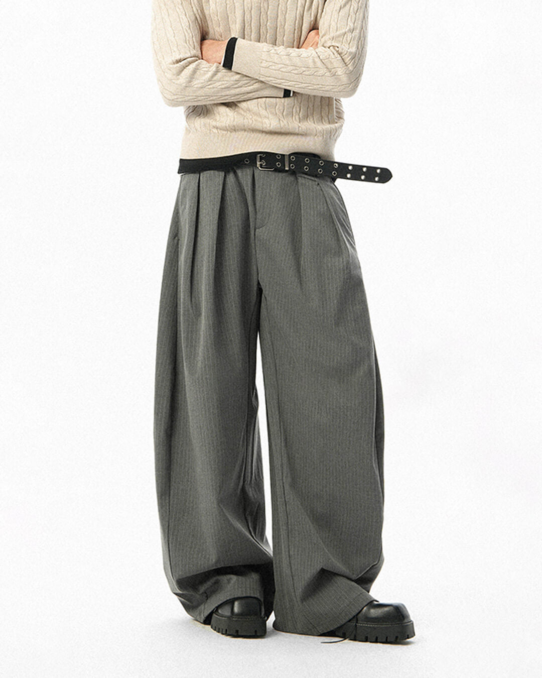 JHYQ Pinstripe Pleated Wide Leg Suit Pants
