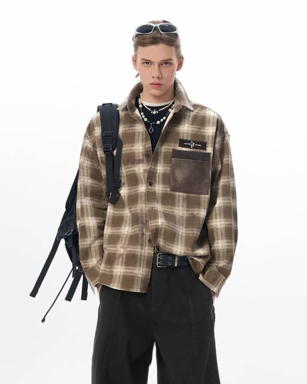 JHYQ Plaid Patch Pocket Long Sleeve Shirt