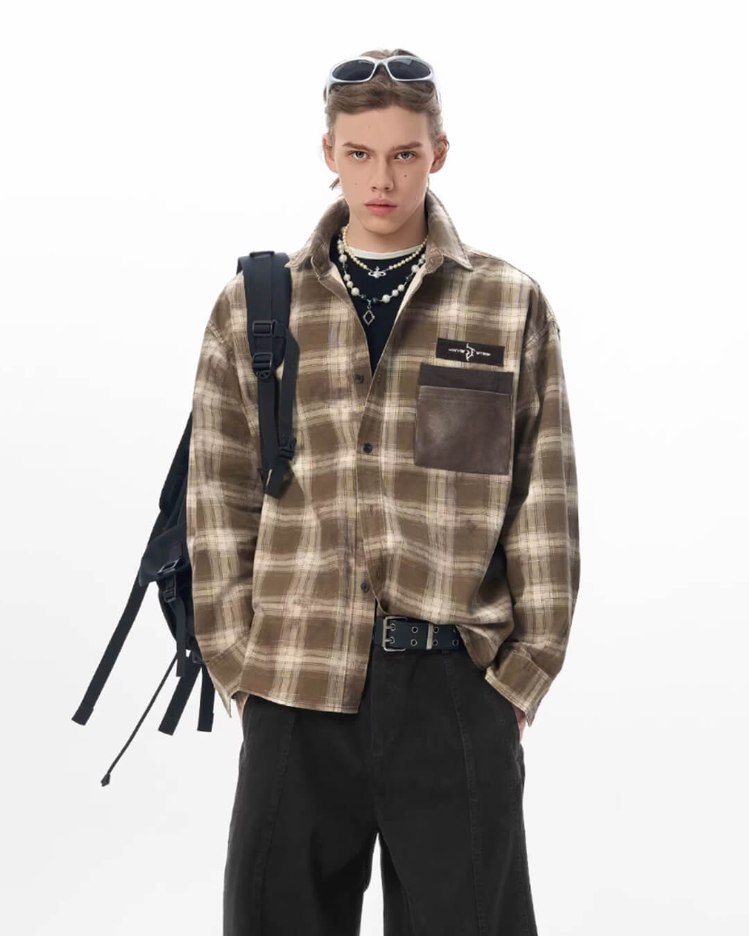 JHYQ Plaid Patch Pocket Long Sleeve Shirt