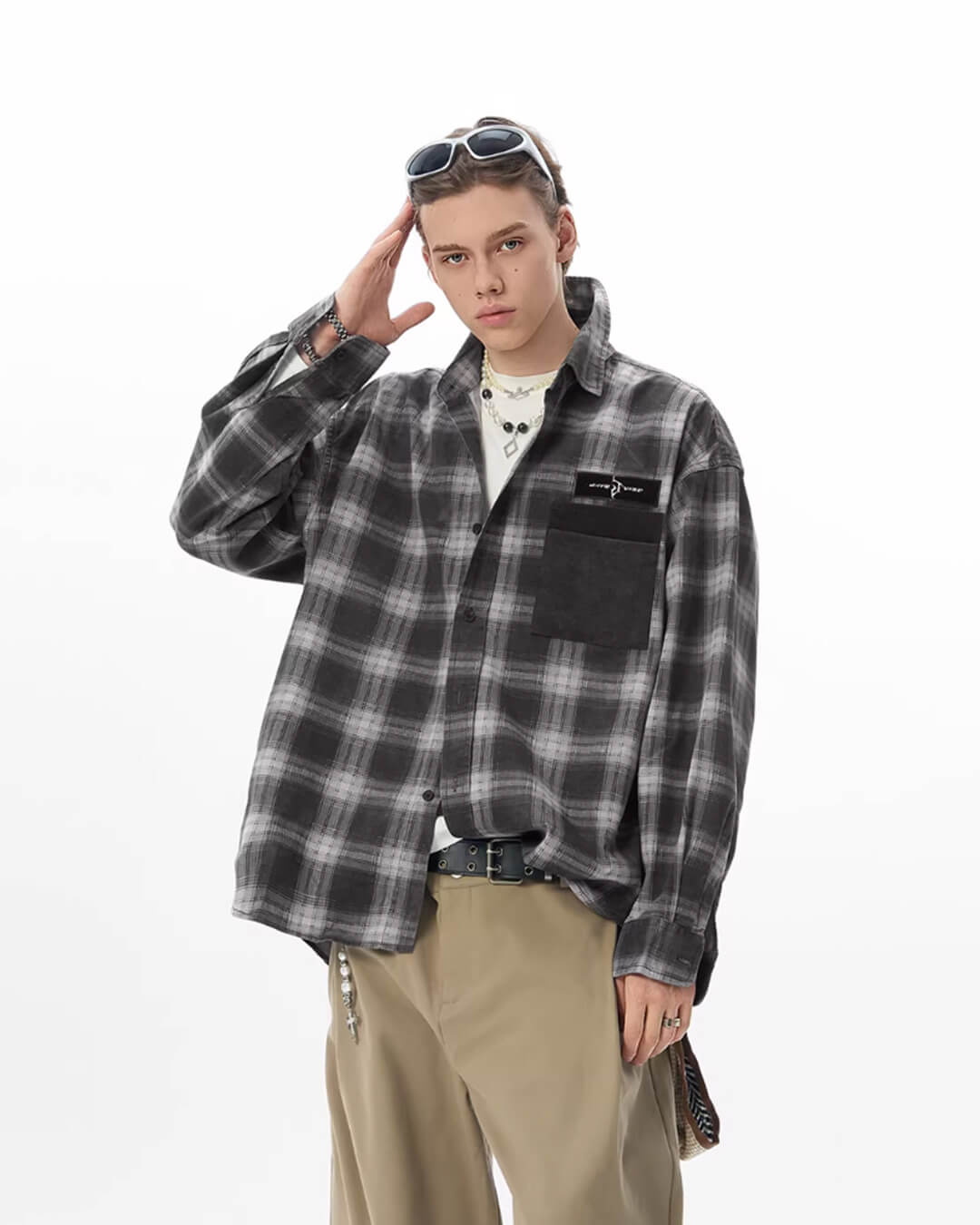JHYQ Plaid Patch Pocket Long Sleeve Shirt