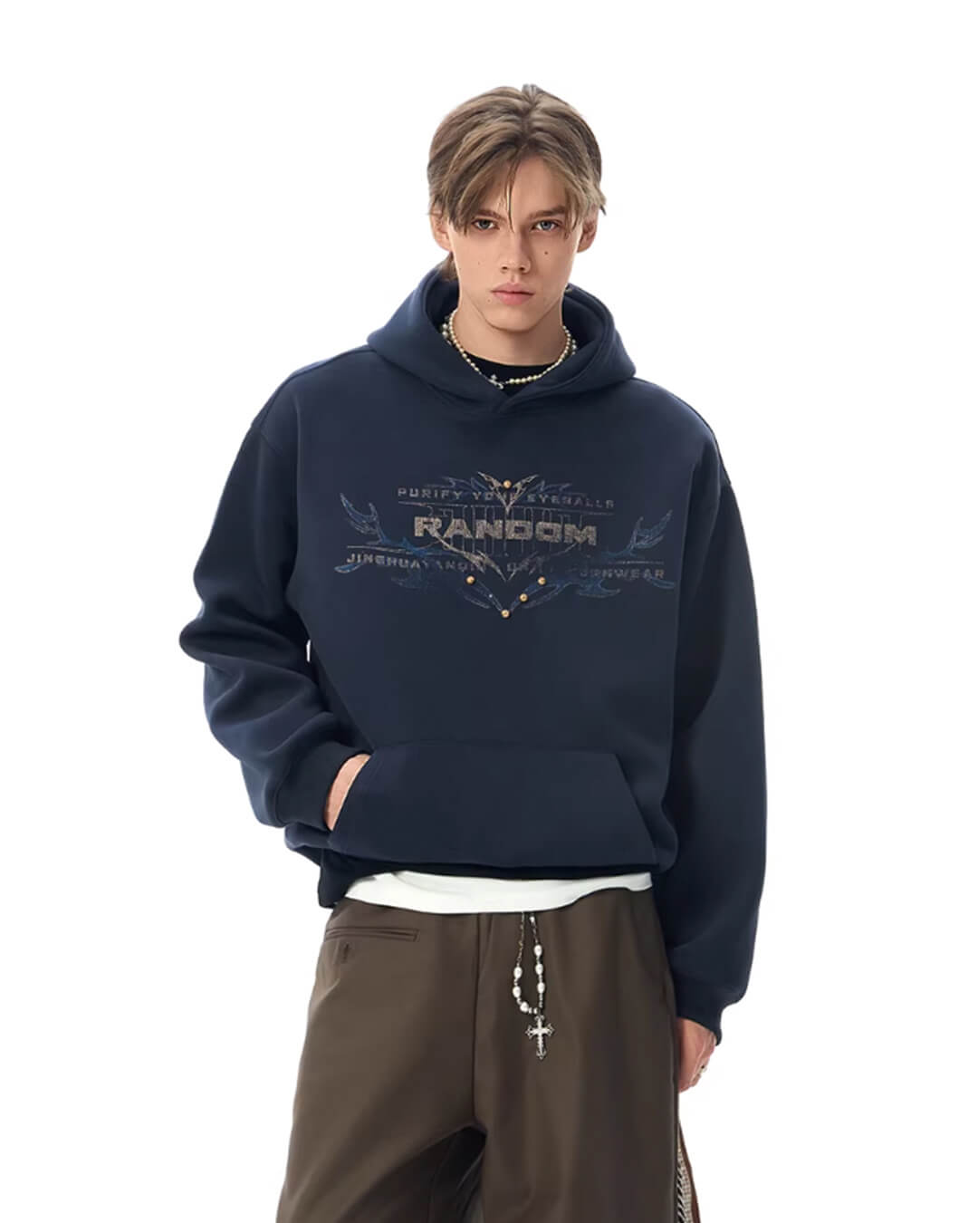 JHYQ RANDOM Letter Print Studded Hoodie