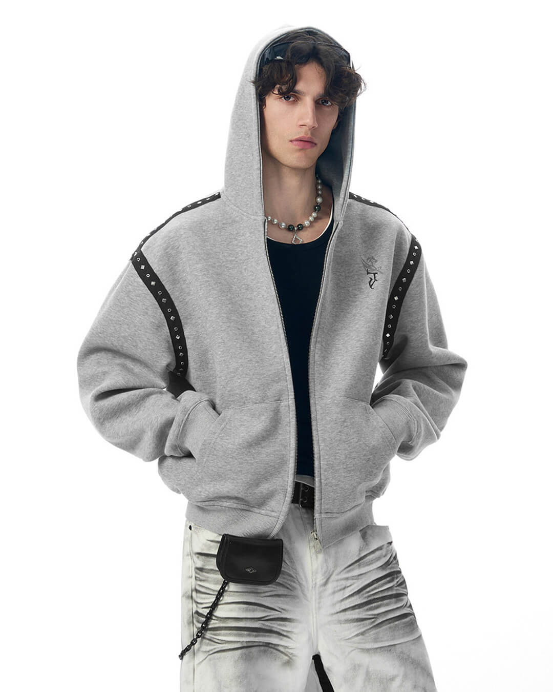 JHYQ Rivet Shoulder Cropped Zip Up Hoodie