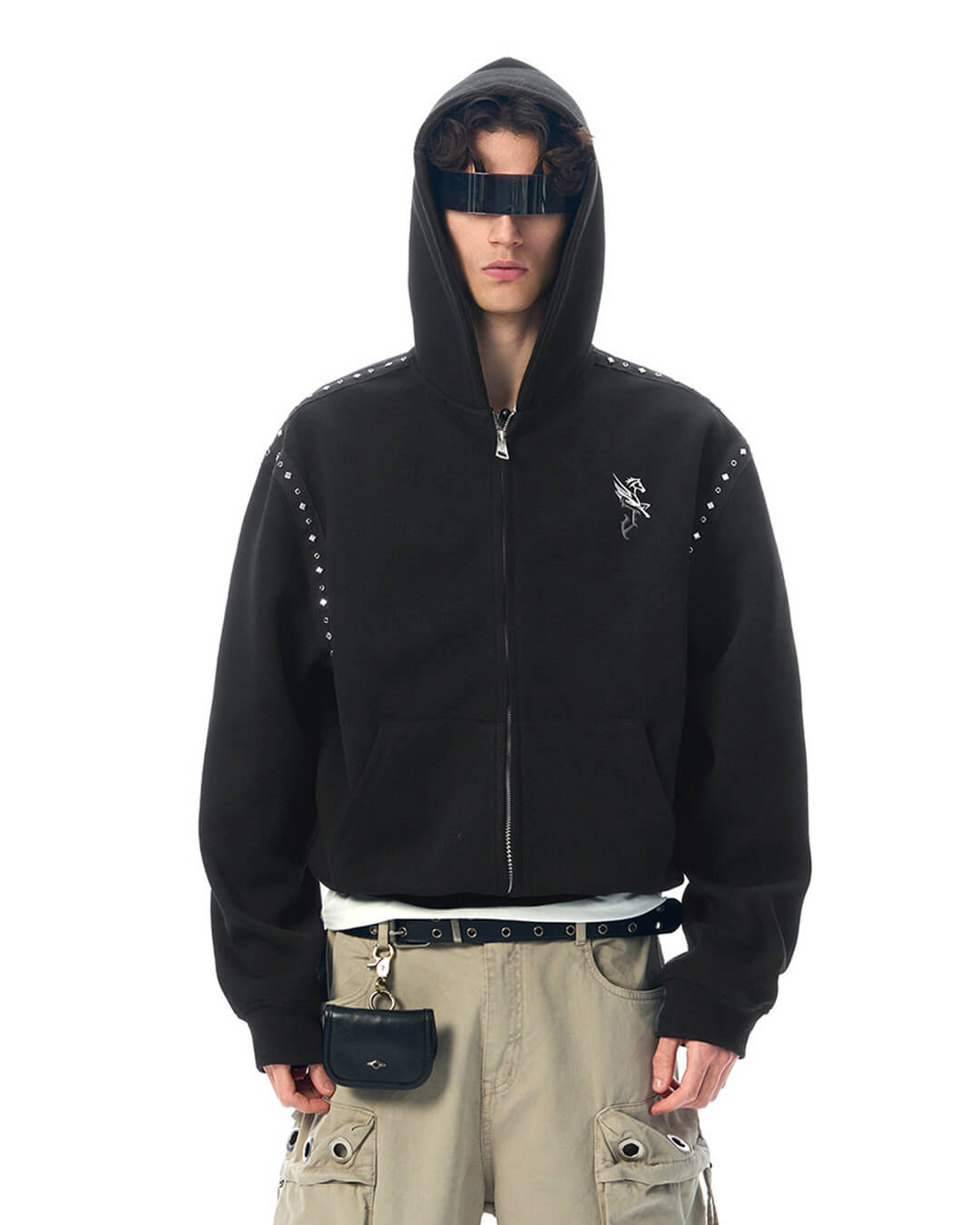 JHYQ Rivet Shoulder Cropped Zip Up Hoodie