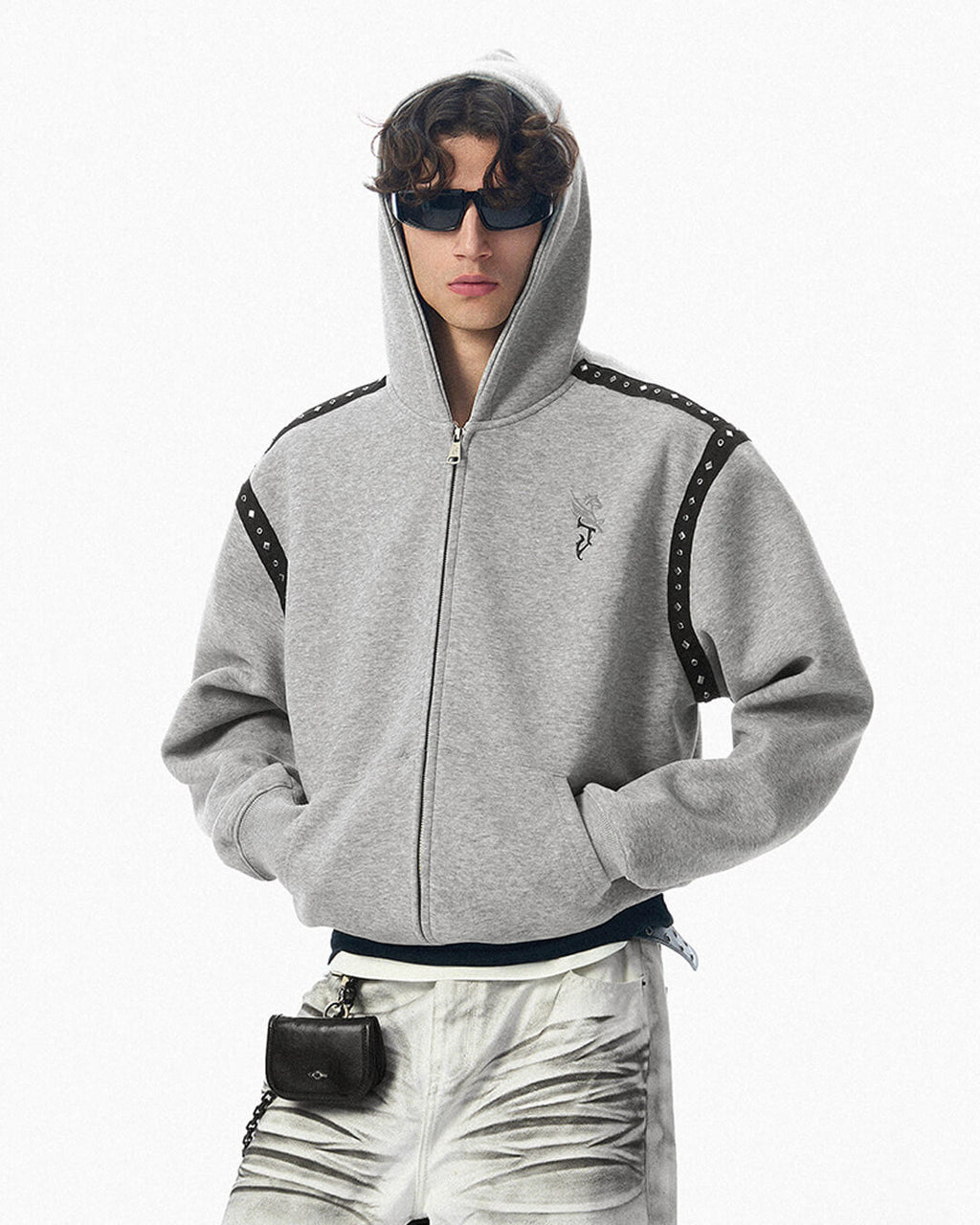 JHYQ Rivet Shoulder Cropped Zip Up Hoodie