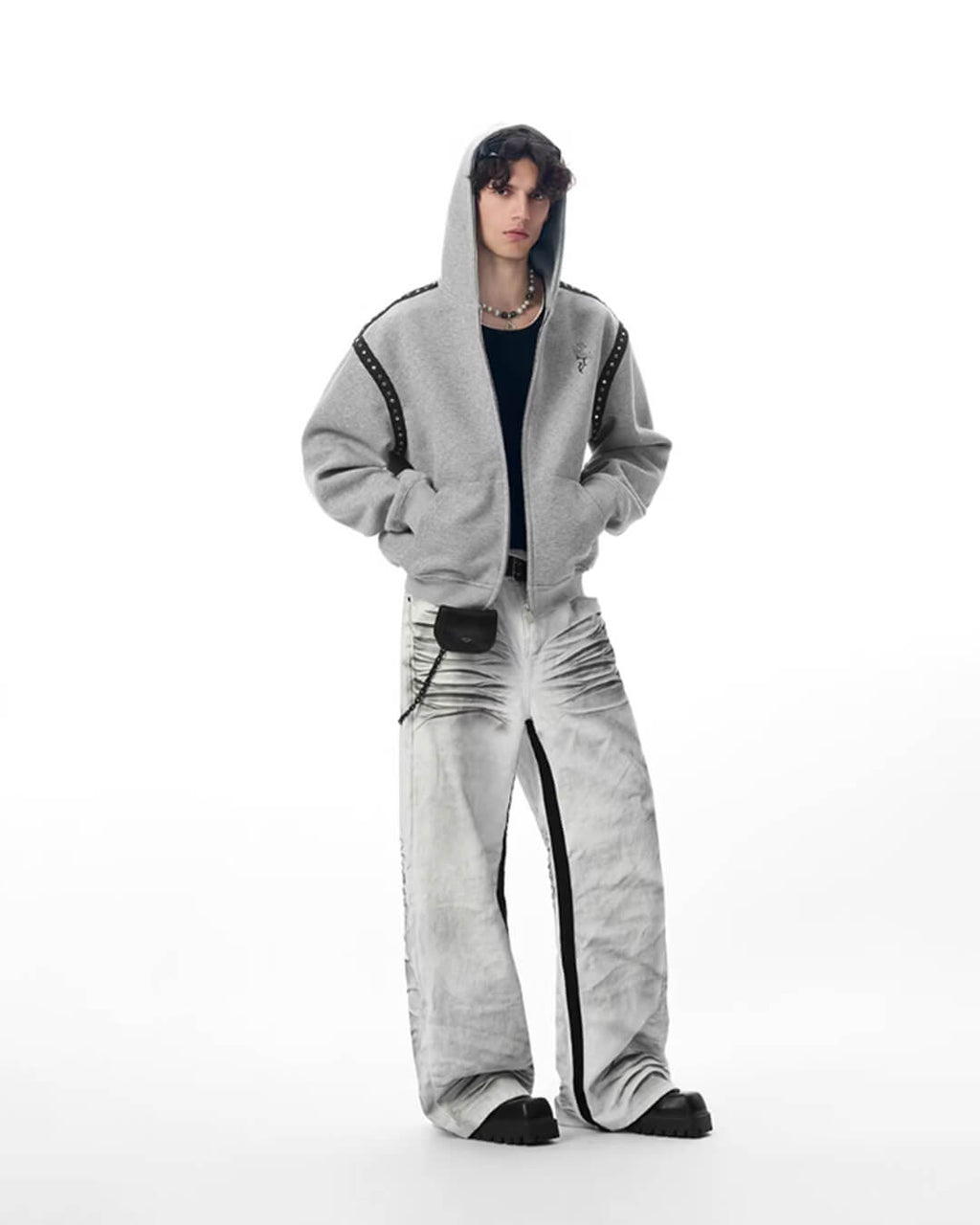 JHYQ Rivet Shoulder Cropped Zip Up Hoodie