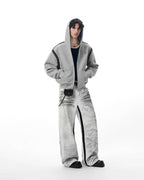 JHYQ Rivet Shoulder Cropped Zip Up Hoodie