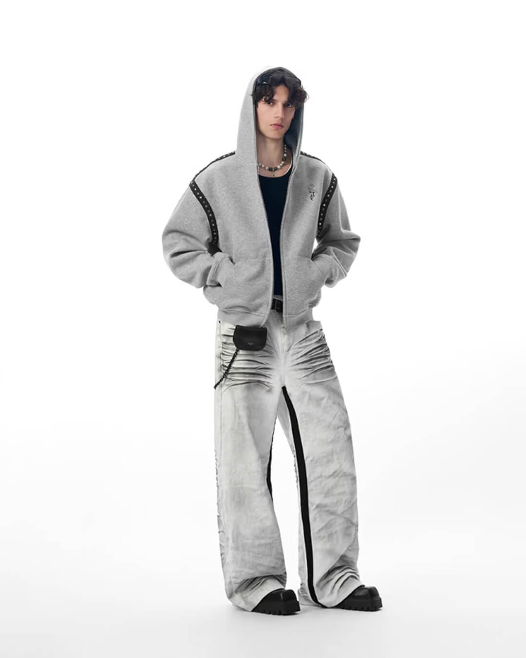 JHYQ Rivet Shoulder Cropped Zip Up Hoodie