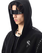 JHYQ Rivet Shoulder Cropped Zip Up Hoodie