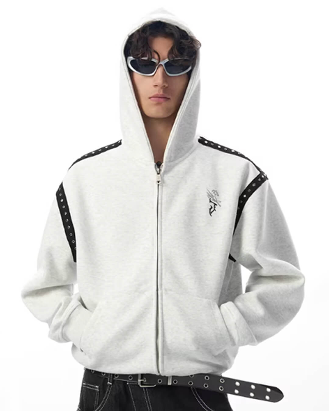 JHYQ Rivet Shoulder Cropped Zip Up Hoodie
