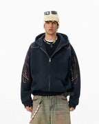 JHYQ Studded Calligraphy Print Double Zipper Hoodie
