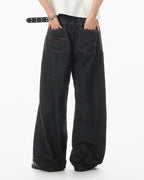 JHYQ Topstitch 3D Cut Black Baggy Flared Jeans