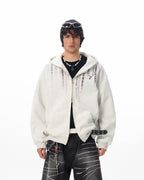 JHYQ Vertical Code Print Double Zipper Hoodie