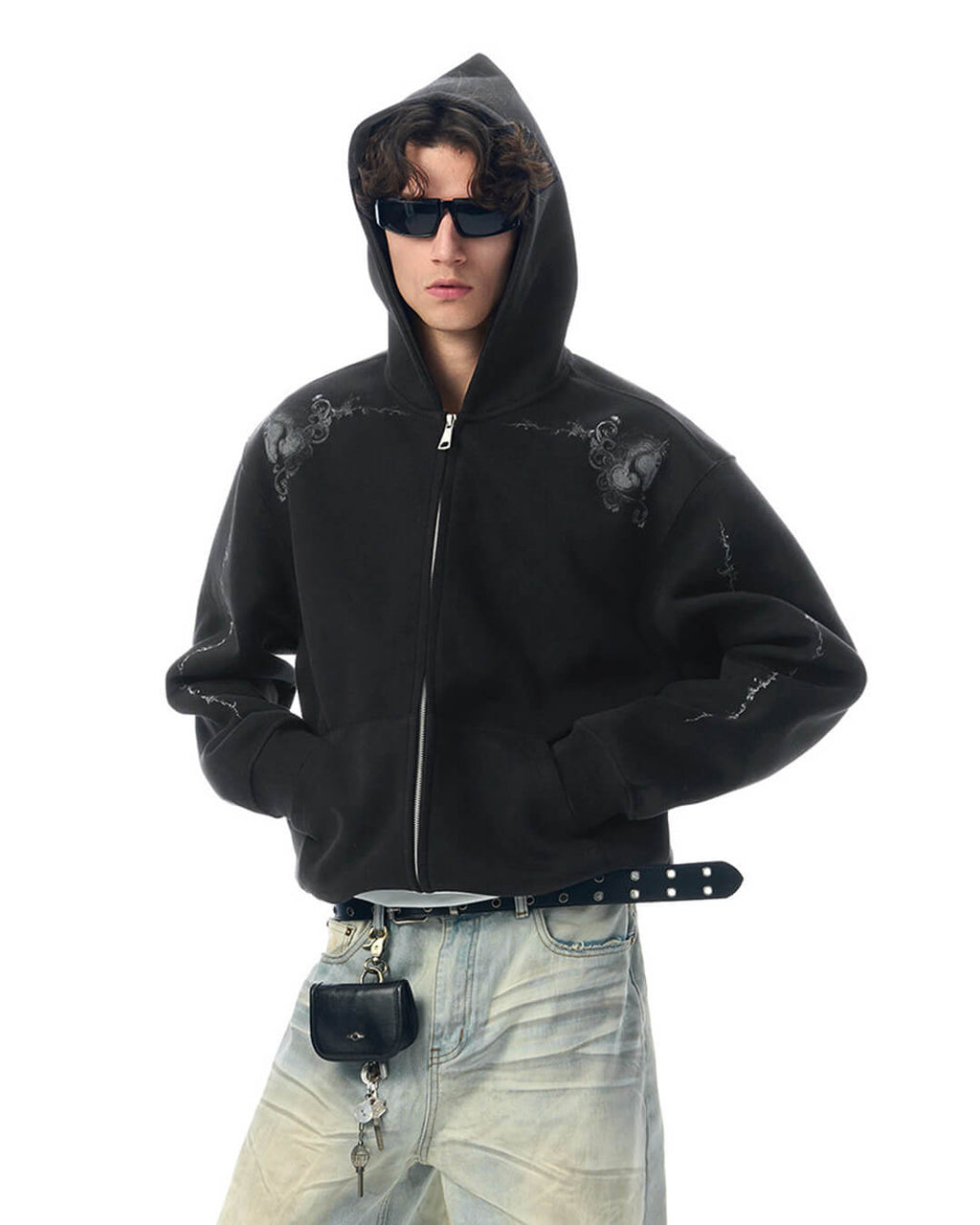 JHYQ Vine Horse Cropped Zip Up Hoodie