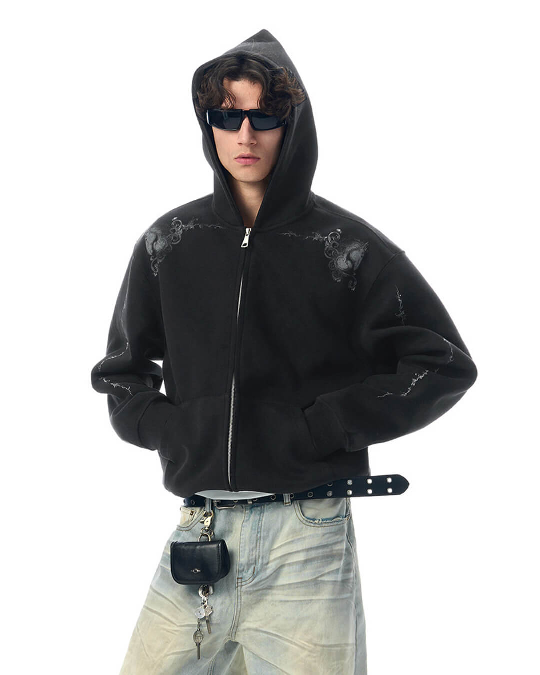 JHYQ Vine Horse Cropped Zip Up Hoodie