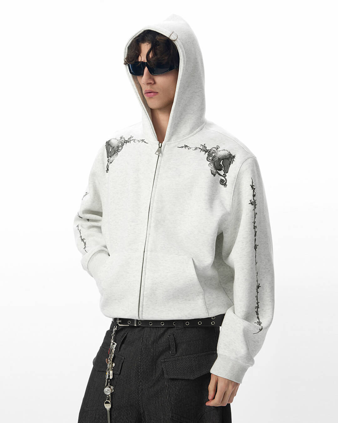 JHYQ Vine Horse Cropped Zip Up Hoodie