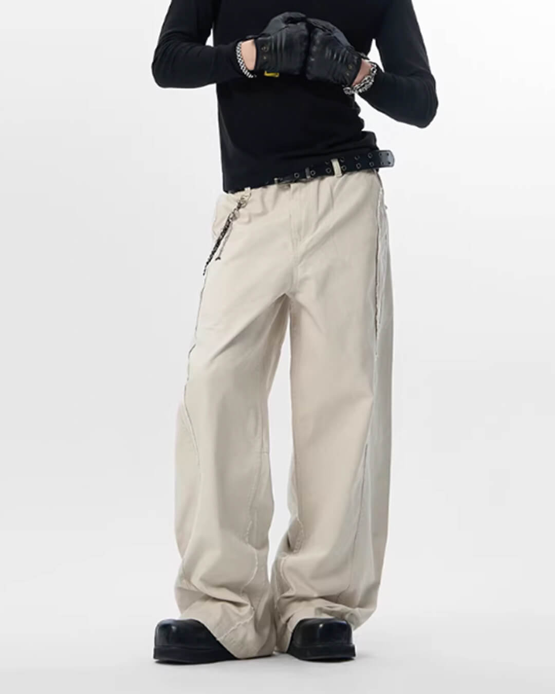 JHYQ Vintage Aged Raw Edge Baggy Work Pants