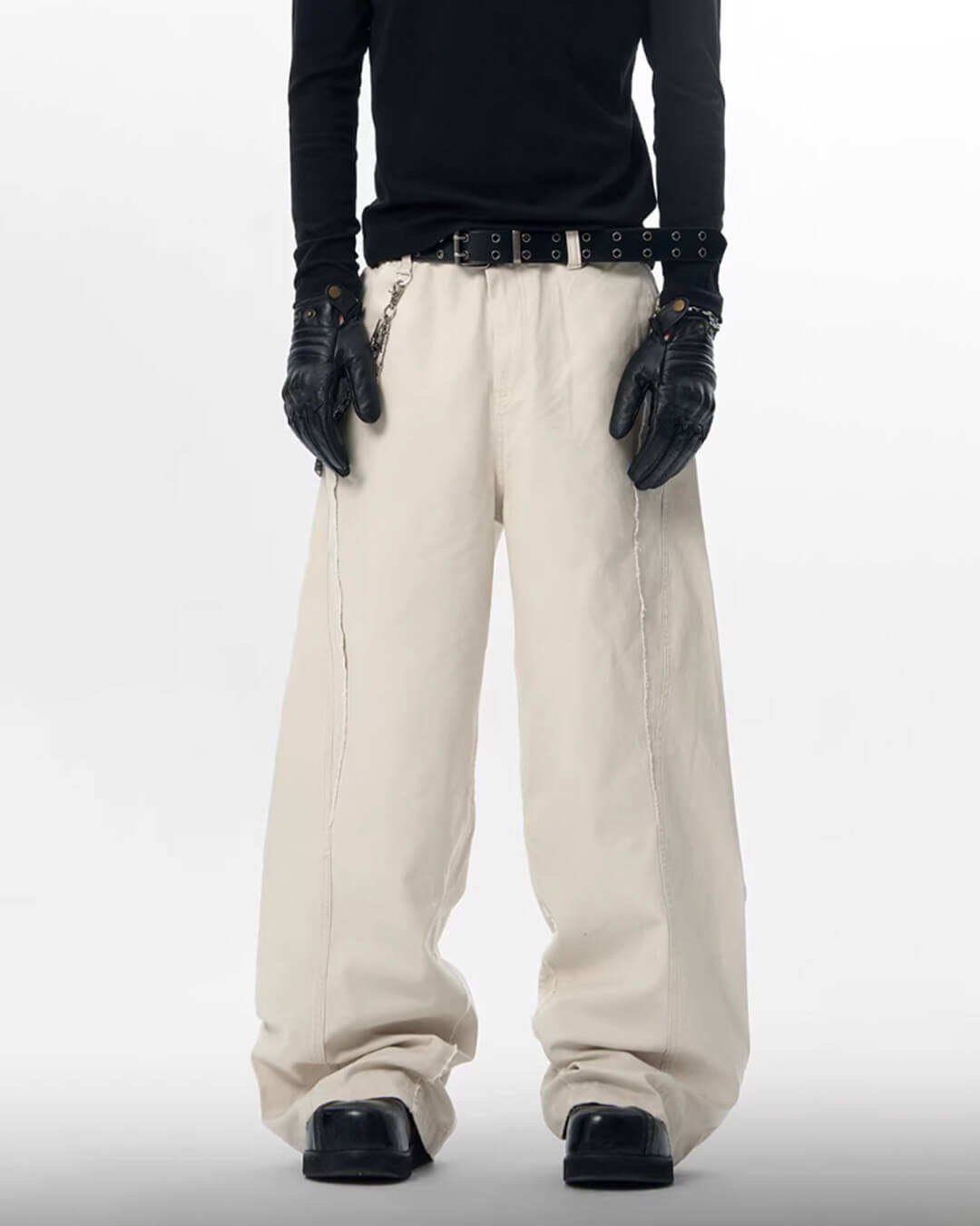 JHYQ Vintage Aged Raw Edge Baggy Work Pants