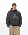 JHYQ Vintage Bear Print Bead Studded Hoodie