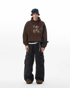 JHYQ Vintage Bear Print Bead Studded Hoodie