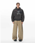 JHYQ Vintage Bear Print Bead Studded Hoodie