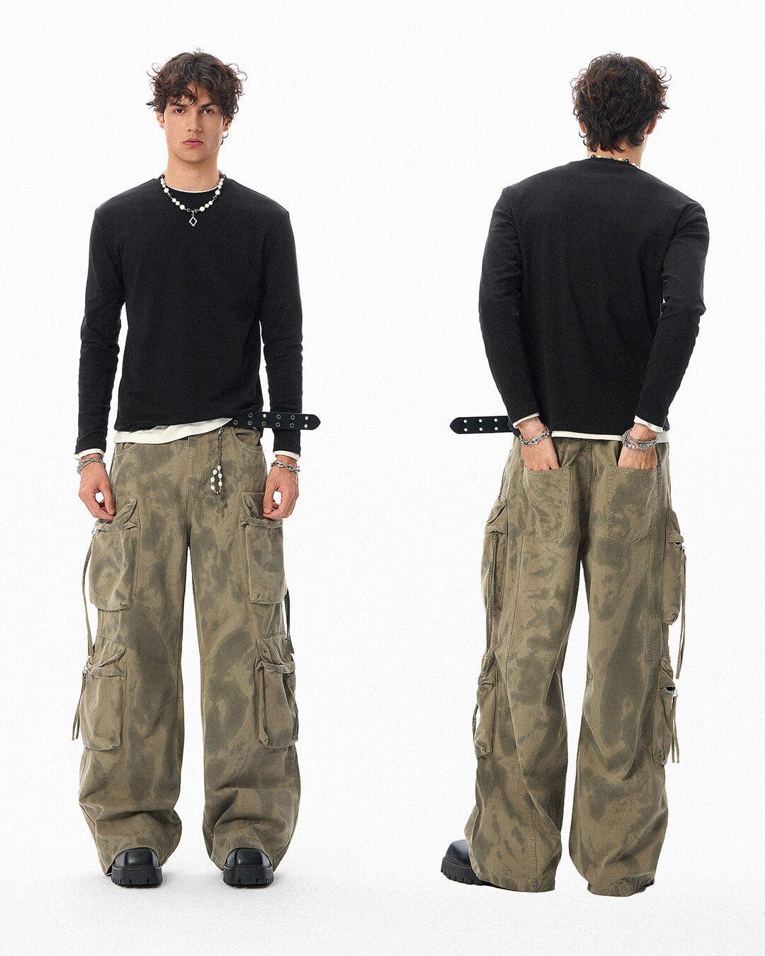 JHYQ Vintage Camo Large Multi Pocket Baggy Cargo Pants