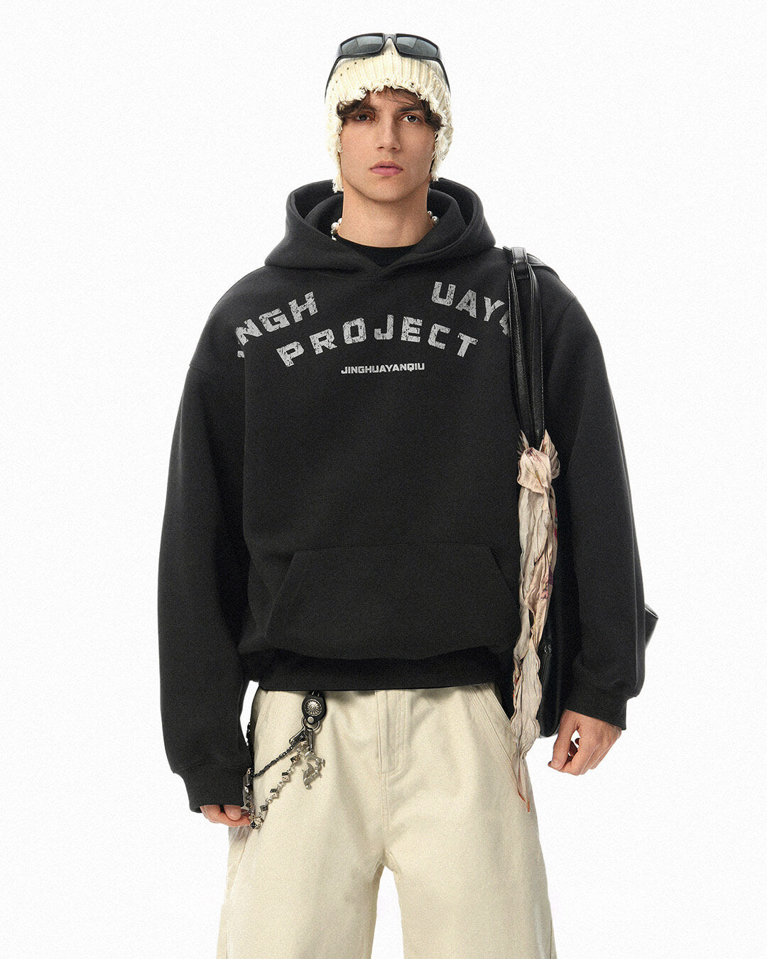 JHYQ Vintage Curved Lettering Print Hoodie