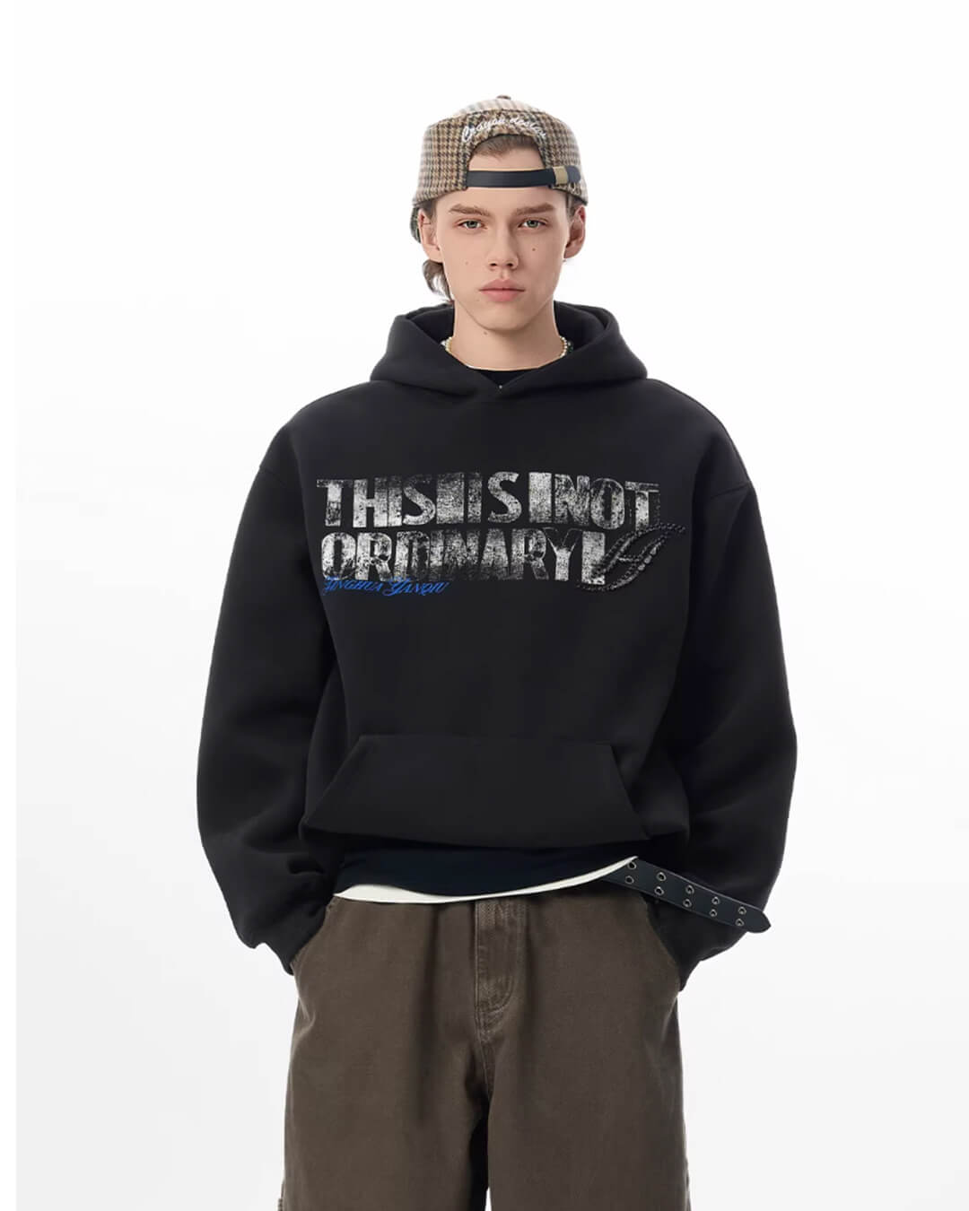 JHYQ Vintage Letter Print Rivet Hoodie