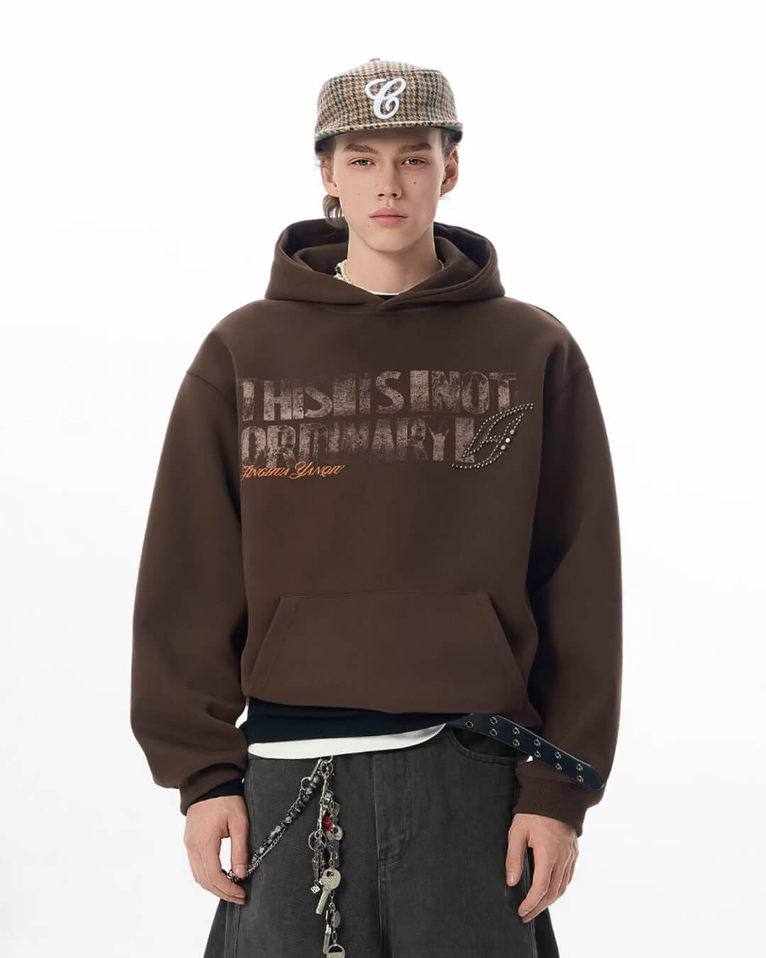 JHYQ Vintage Letter Print Rivet Hoodie