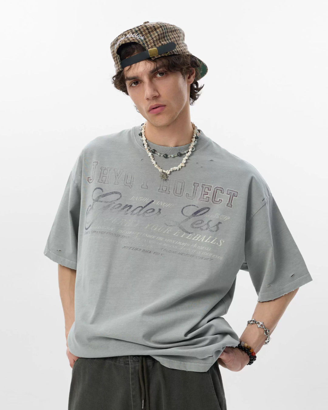 JHYQ Vintage Print Washed Distressed Tee