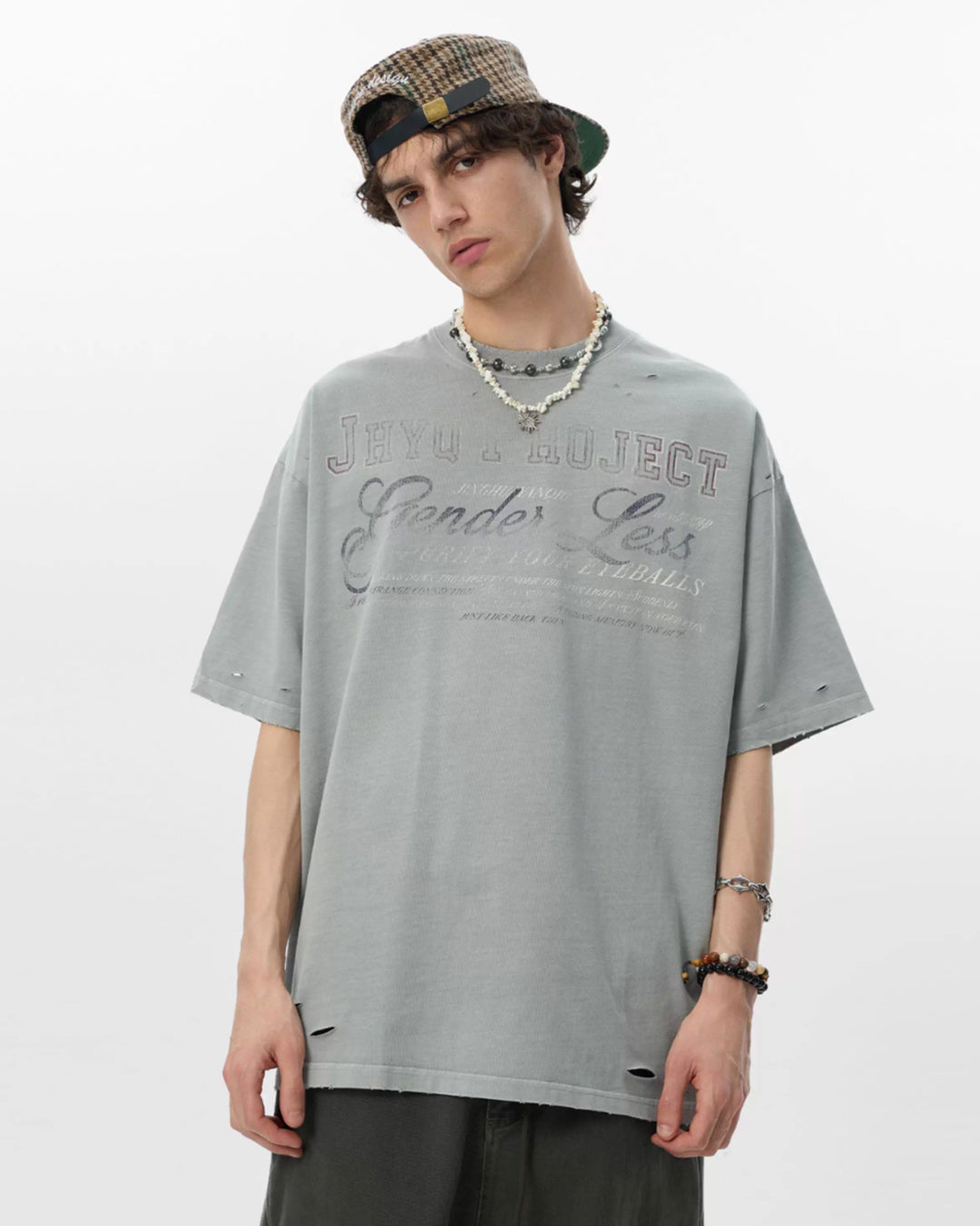 JHYQ Vintage Print Washed Distressed Tee