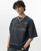 JHYQ Vintage Print Washed Distressed Tee