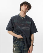 JHYQ Vintage Print Washed Distressed Tee