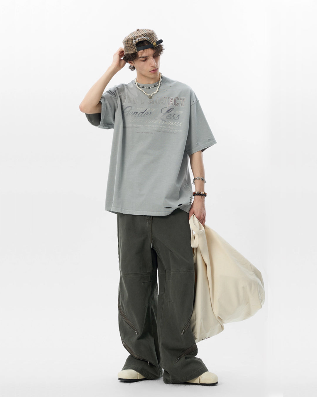 JHYQ Vintage Print Washed Distressed Tee