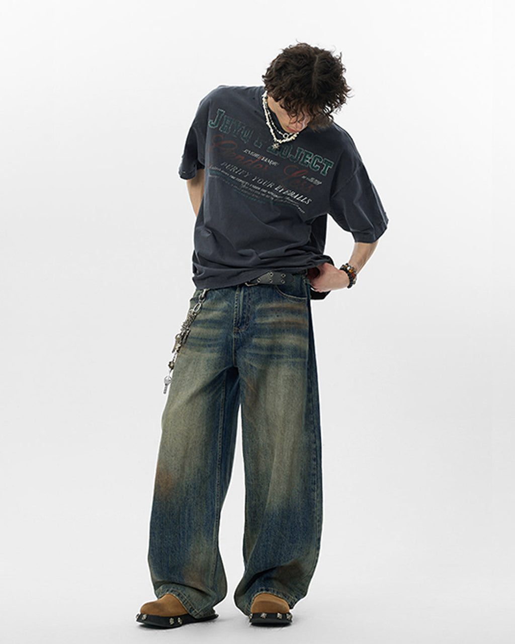 JHYQ Vintage Print Washed Distressed Tee