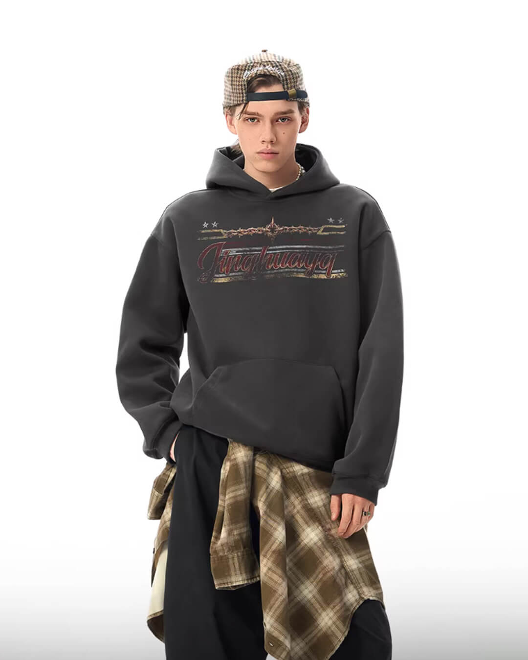 JHYQ Vintage Thorn Lettering Print Hoodie